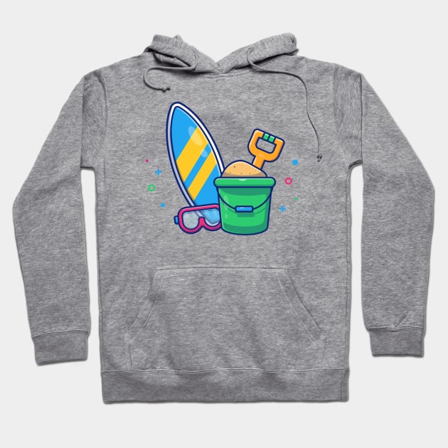 Surfboard, Snorkel sand And Bucket Cartoon Hoodie by Catalyst Labs